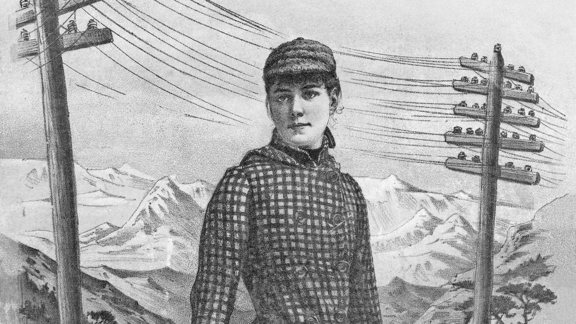 An artist's rendering of Nellie Bly travelling around the world.